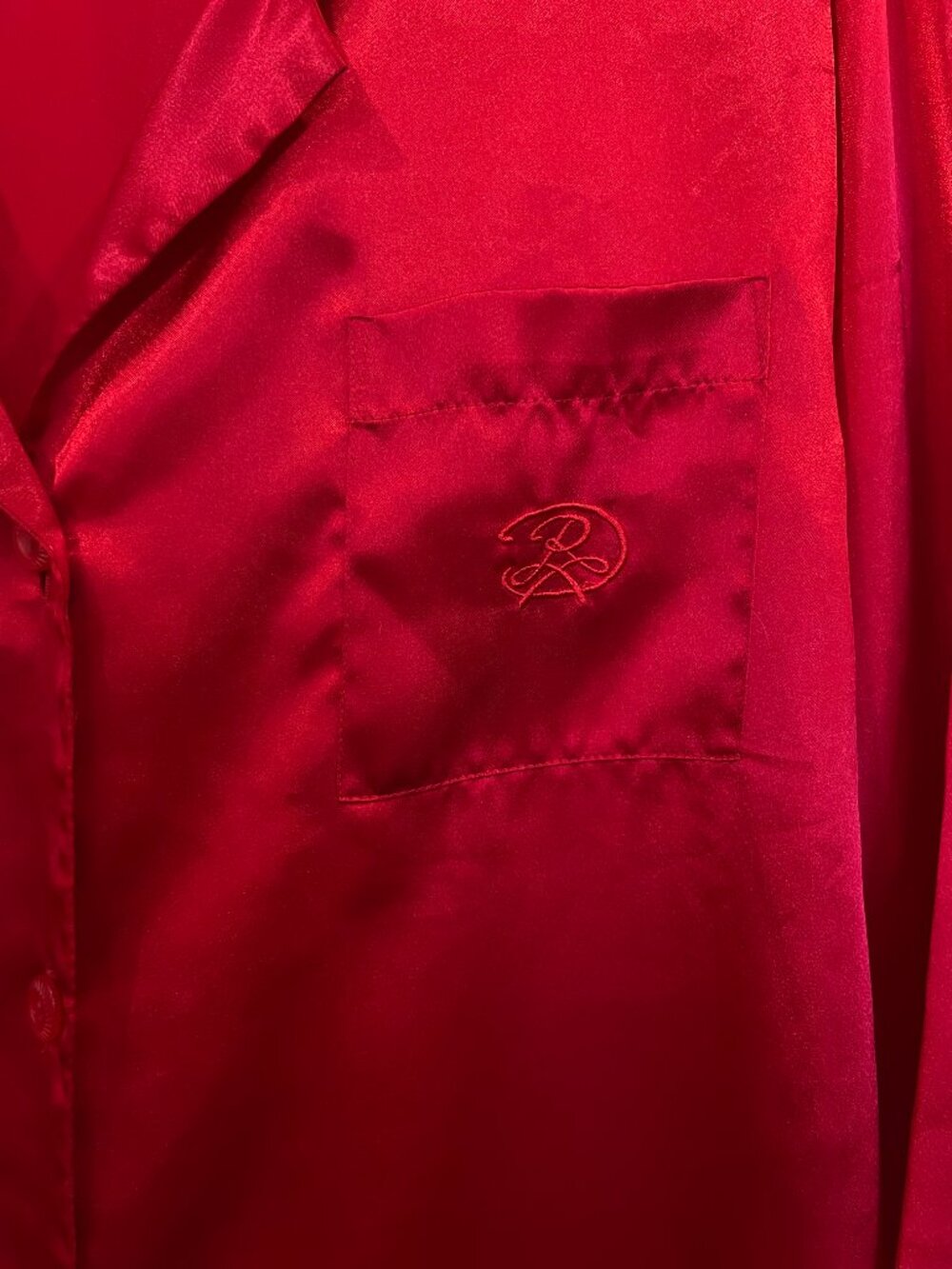 Oscar de la Renta Pink Label Red Satin Sleep Shirt Lounge Dress 1X Dark Glam - Picture 3 of 8